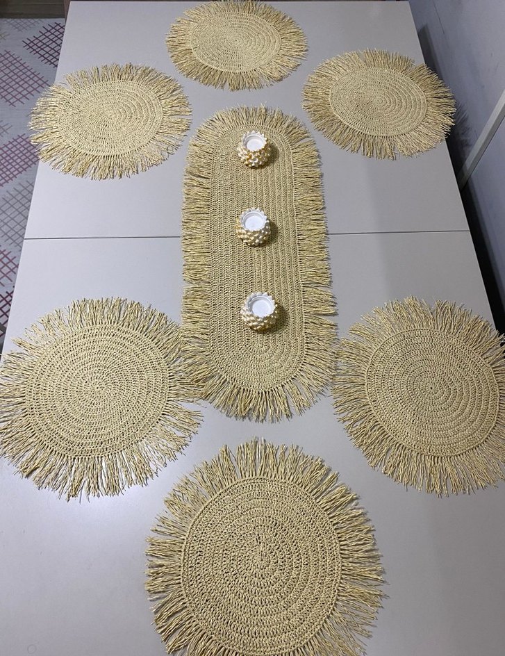 Bohem Tarzı Hasır Masa ve Bardak Altlıkları Seti - Görsel 2