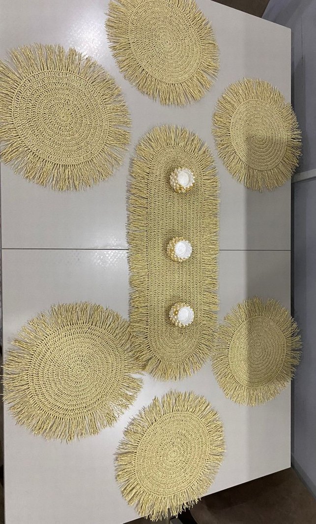 Bohem Tarzı Hasır Masa ve Bardak Altlıkları Seti - Görsel 4