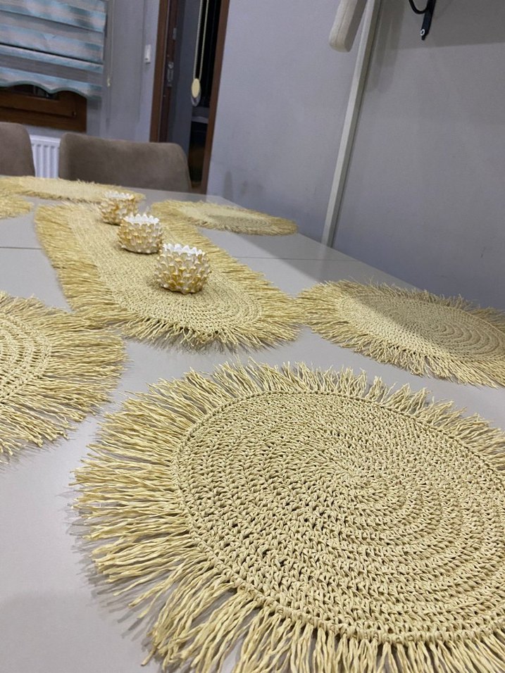 Bohem Tarzı Hasır Masa ve Bardak Altlıkları Seti - Görsel 3