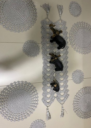 Bohem El İşi Beyaz Dantel Masa Örtüsü Seti - Görsel 2