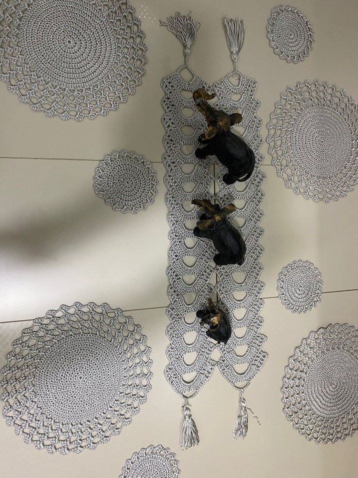 Bohem El İşi Beyaz Dantel Masa Örtüsü Seti - Görsel 2