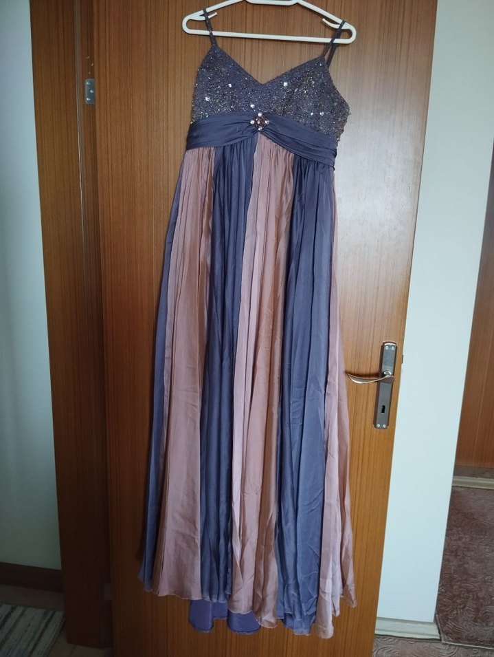 Bohem Çok Renkli Uzun Drapeli Abiye Elbise - Görsel 2