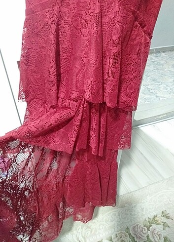 s Beden Bordo dantelli elbise