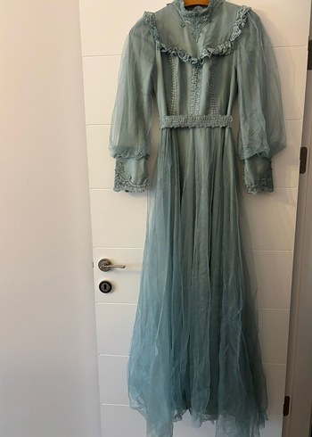 Uzun Turkuaz Nakışlı Bohem Elbise - Görsel 3