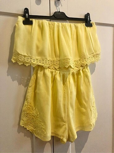 s Beden Forever 21 Sarı Dantelli Tulum Elbise