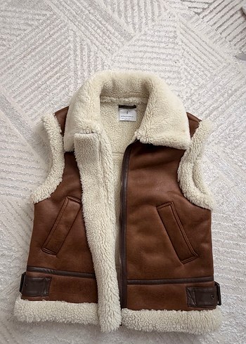 Kahverengi Kürklü Deri Kolsuz Ceket - Görsel 2