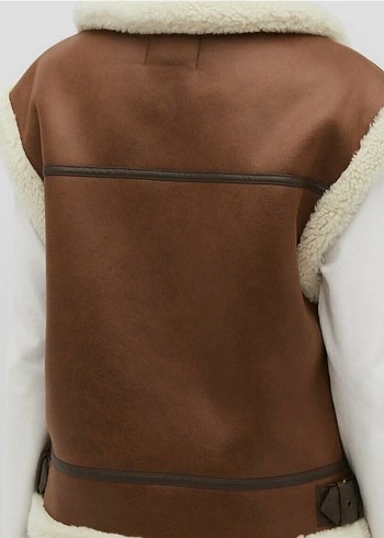 Kahverengi Kürklü Deri Kolsuz Ceket - Görsel 4