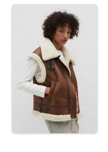 Kahverengi Kürklü Deri Kolsuz Ceket - Görsel 6