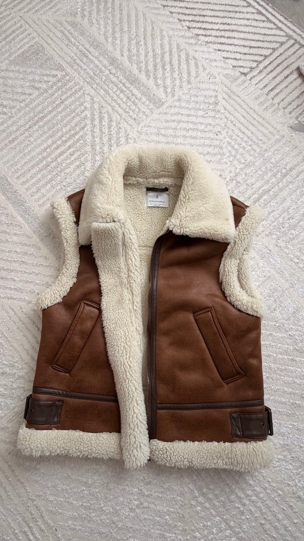 Kahverengi Kürklü Deri Kolsuz Ceket - Görsel 2