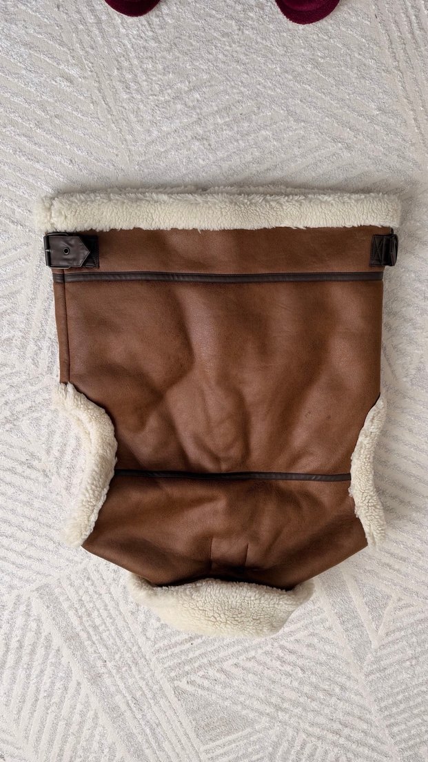 Kahverengi Kürklü Deri Kolsuz Ceket - Görsel 3