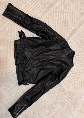 Kadın Siyah Deri Biker Ceket - Görsel 4