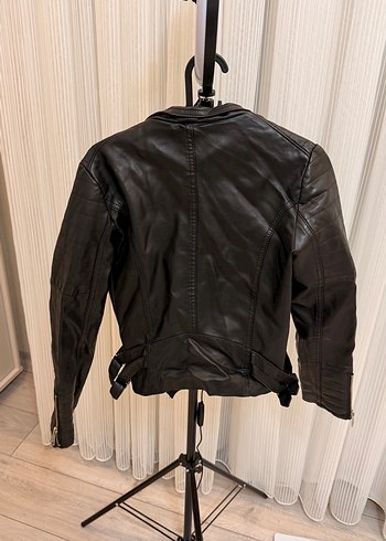 Kadın Siyah Deri Biker Ceket - Görsel 2