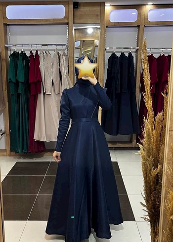 Tafta Kumaş Tarlatanlı Yüksek Yaka Uzun ve Kemerli Abiye Elbise - Görsel 4