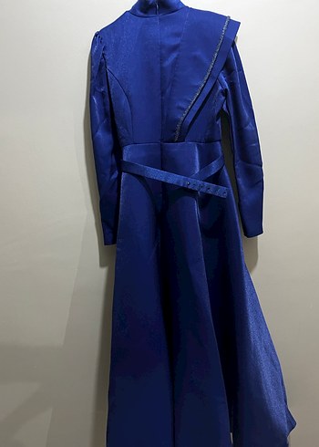 Tafta Kumaş Tarlatanlı Yüksek Yaka Uzun ve Kemerli Abiye Elbise - Görsel 14