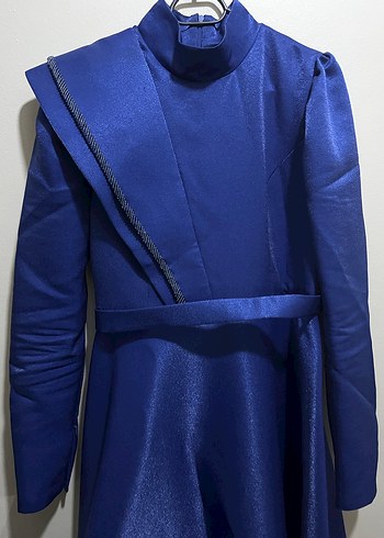 Tafta Kumaş Tarlatanlı Yüksek Yaka Uzun ve Kemerli Abiye Elbise - Görsel 11