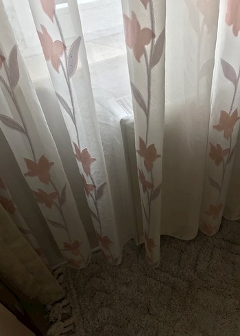 Taç Nakışlı Beyaz Pembe Modern Tül Perde