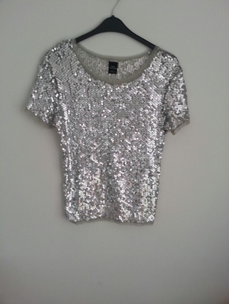 GÜMÜŞ PULLU PAYETLI ZARA BLUZ