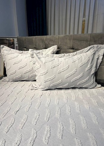 Nakışlı Beyaz Gri Yatak Örtüsü - Görsel 11