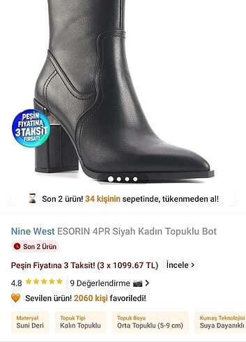 38 Beden siyah Renk Nine West bot 