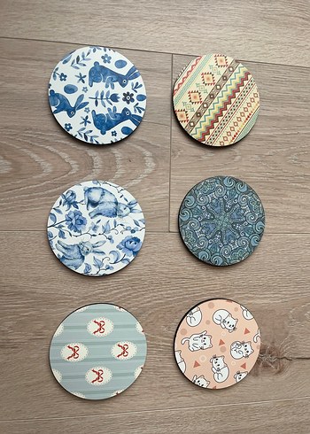 Çiçek ve Desenli Renkli Bardak Altlıkları - Görsel 7