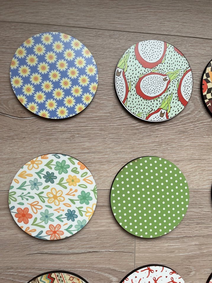 Çiçek ve Desenli Renkli Bardak Altlıkları - Görsel 2