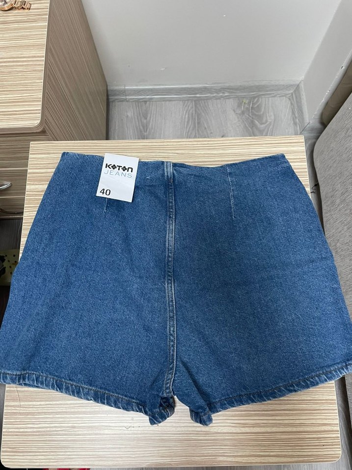 Düğmeli Kadın Koyu Mavi Mini Kot Şort - Görsel 2