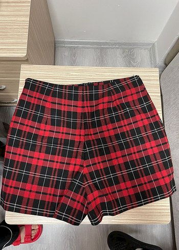 Kırmızı Ekose Tokalı Mini Etek - Görsel 2