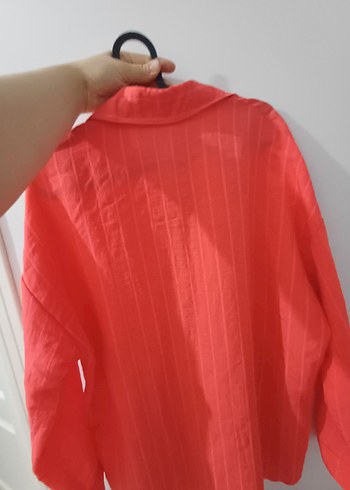 Pembe Düğmeli Keten Kadın Gömlek - Görsel 3