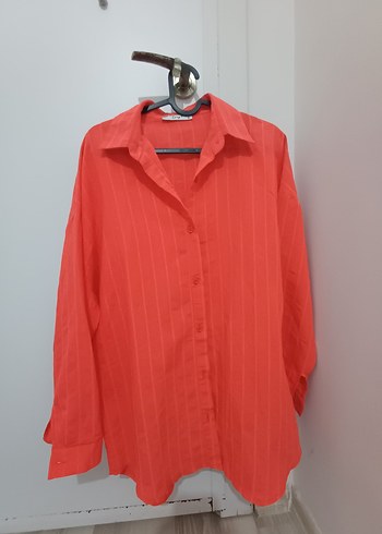 Pembe Düğmeli Keten Kadın Gömlek - Görsel 2