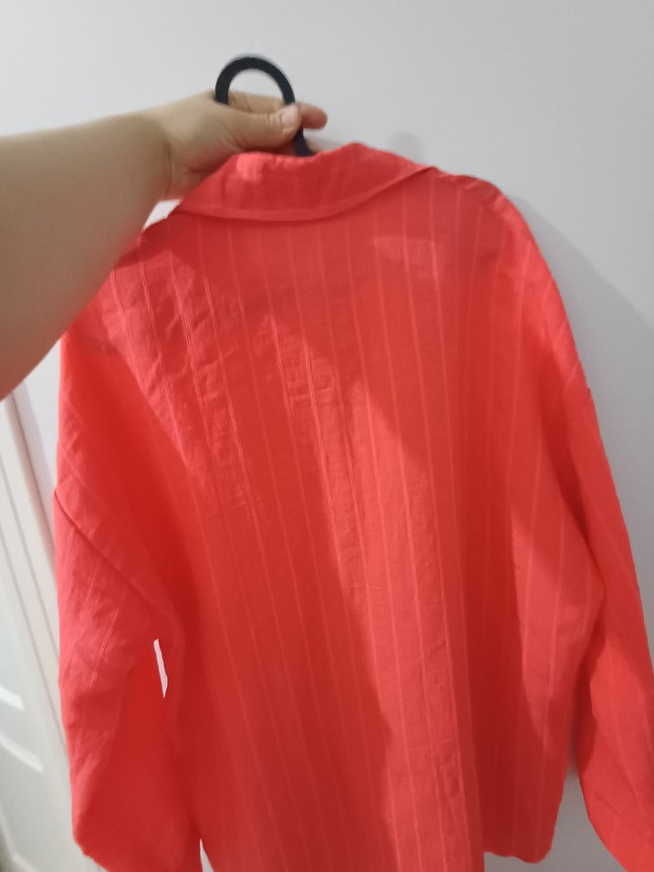 Pembe Düğmeli Keten Kadın Gömlek - Görsel 3