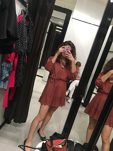 Zara Zara Kiremit Rengi Şort Etek Mini Elbise