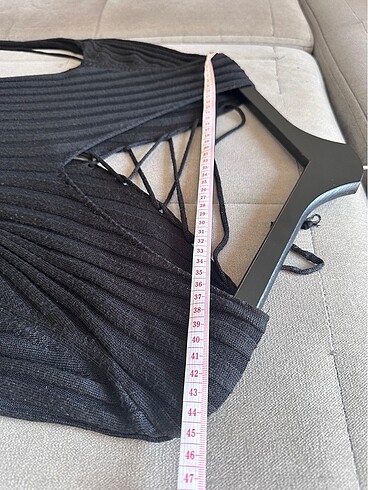 Triko dekolteli siyah elbise - Görsel 5