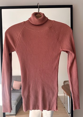 Kadın pembe -bej Balıkçı Yaka Triko Kazak - Görsel 3