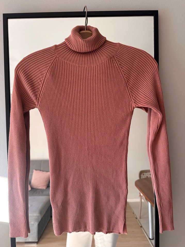 Kadın pembe -bej  Balıkçı Yaka Triko Kazak - Görsel 3