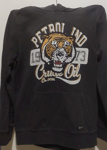 12-13 Yaş Beden Kapüşonlu Erkek Sweatshirt Siyah Baskılı petrol indst.orjinal