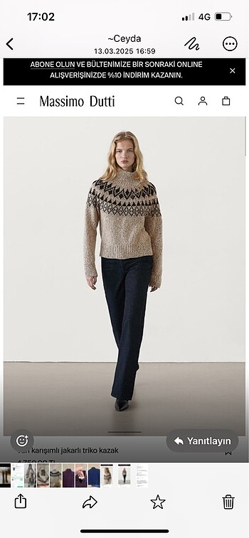 m Beden Massimo Dutti Kazak