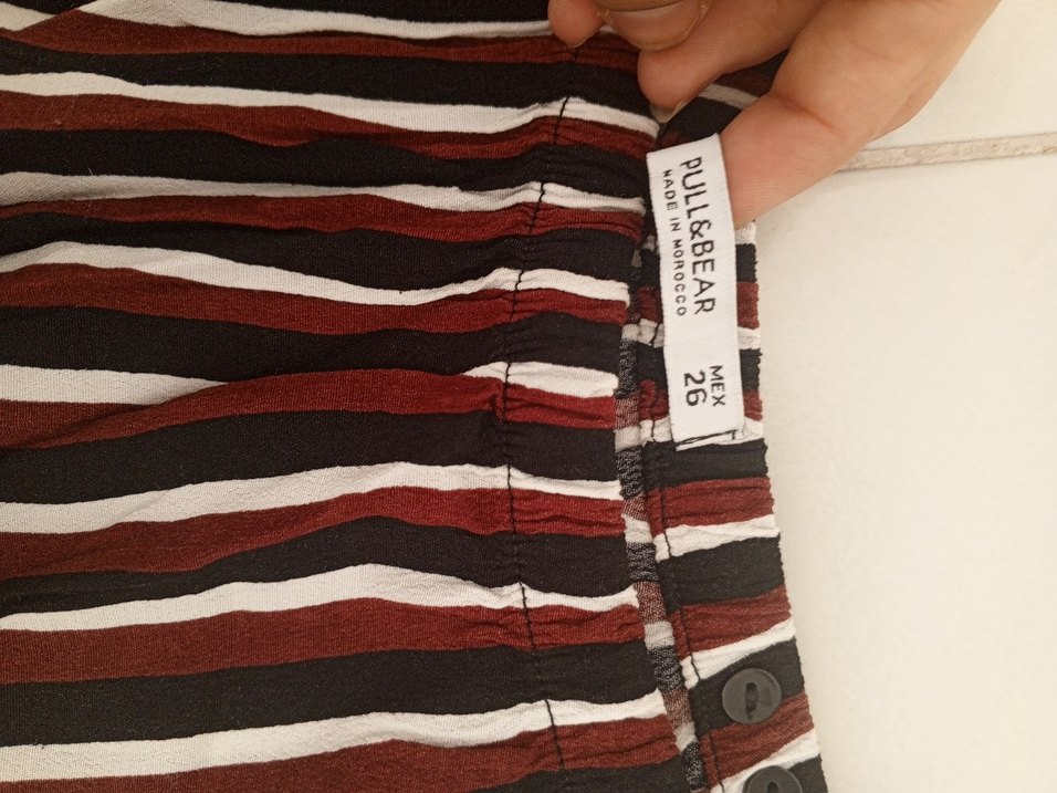 Bordo Çizgili Pilili Midi omuzları açık üst - Görsel 2