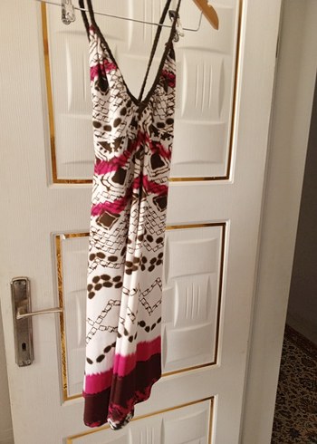 Bohem V Yaka Uzun Askılı Elbise - Görsel 2