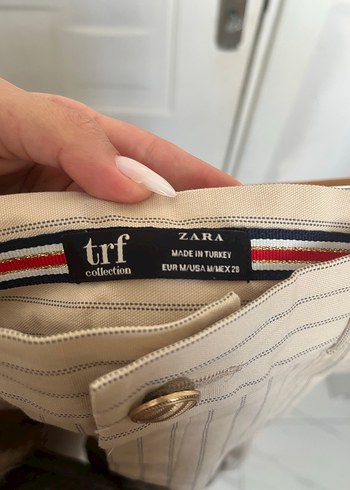 Bej Çizgili Midi Kadın Kumaş Pantolon - Görsel 3