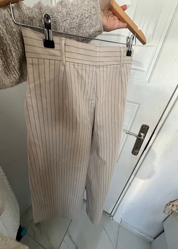 Bej Çizgili Midi Kadın Kumaş Pantolon - Görsel 2