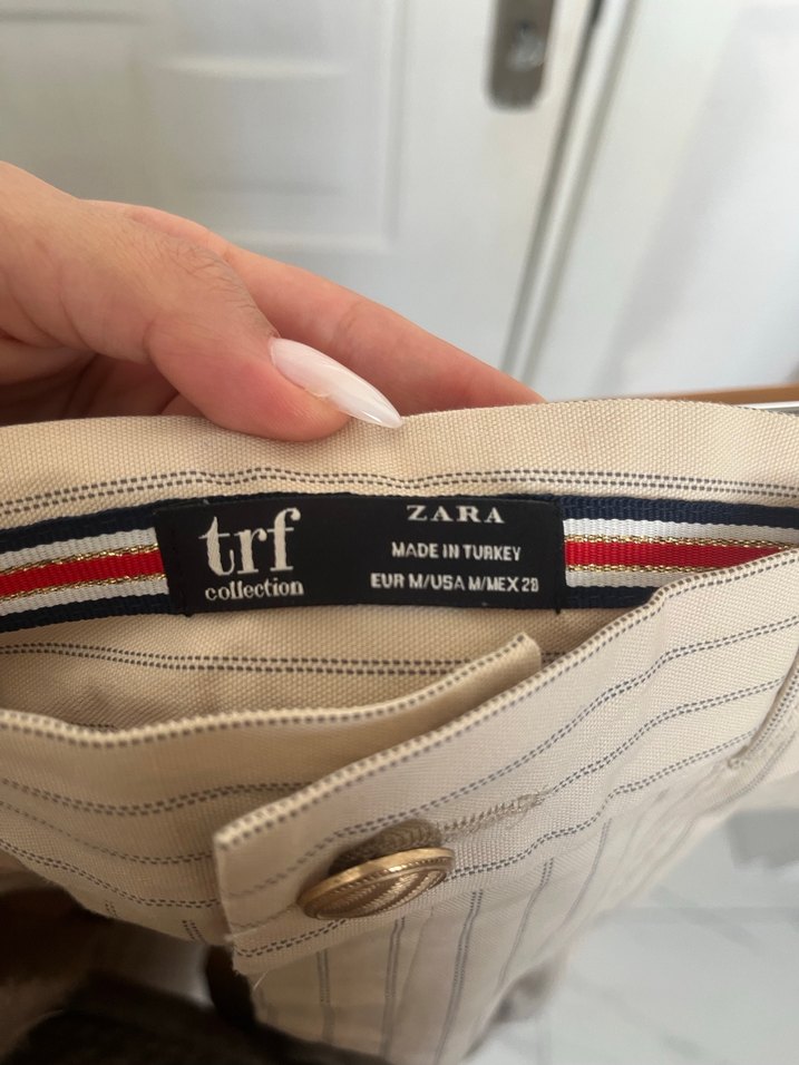 Bej Çizgili Midi Kadın Kumaş Pantolon - Görsel 3