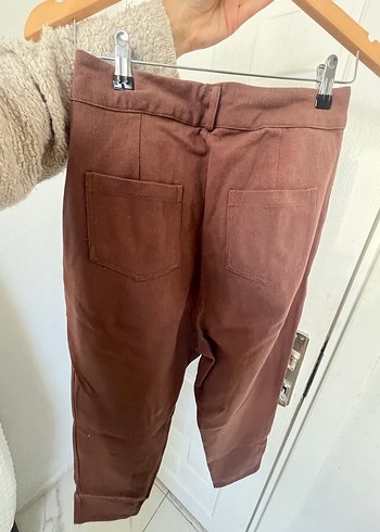 Kahverengi Keten Kemerli Rahat Kadın Pantolon - Görsel 2