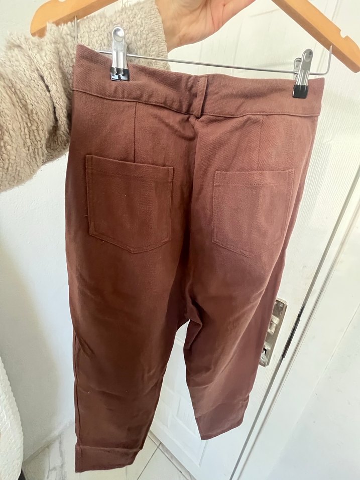 Kahverengi Keten Kemerli Rahat Kadın Pantolon - Görsel 2