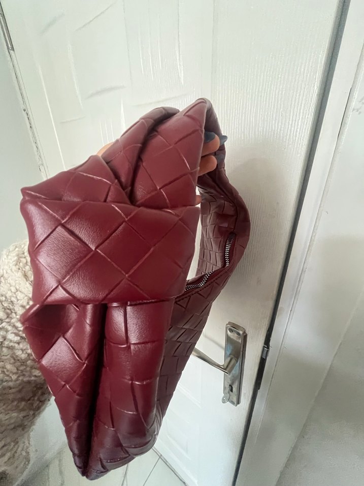 Bordo Örgü Desenli Deri Kadın Çanta - Görsel 2