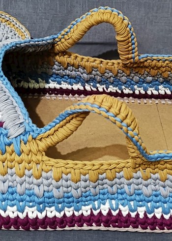 Renkli Örgü Bebek Sepeti Kulplu - Görsel 3
