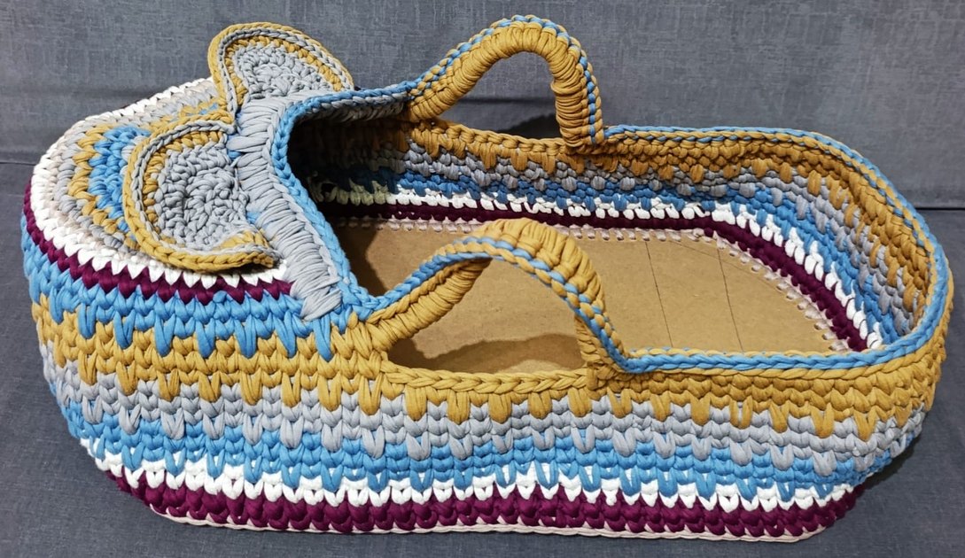 Renkli Örgü Bebek Sepeti Kulplu - Görsel 3