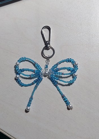 İnci ve Mavi Boncuk Detaylı Kurdele Çanta Charm/Anahtarlık - Görsel 3