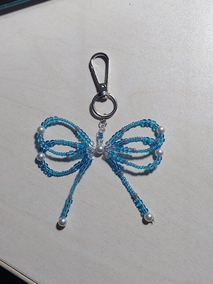 İnci ve Mavi Boncuk Detaylı Kurdele Çanta Charm/Anahtarlık - Görsel 3