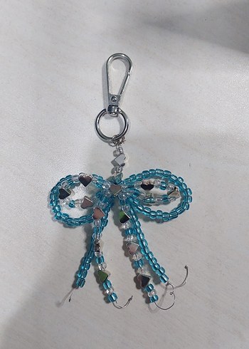 El Yapımı Mavi Kurdele Çanta Charm/Anahtarlık - Görsel 2