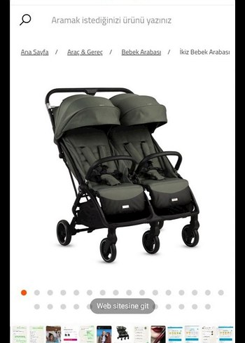Khaki Renkli İkiz Bebek Arabası